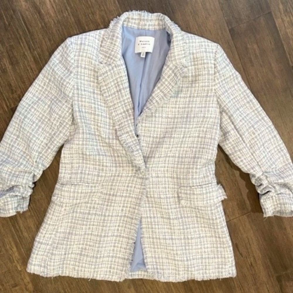Maison d'Amelie Scrunched Sleeve Tweed Blazer